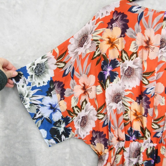 Johnny Was Jade Dress Large Deepika Tie Front Midi Floral Silky Orange Womens - Picture 15 of 16